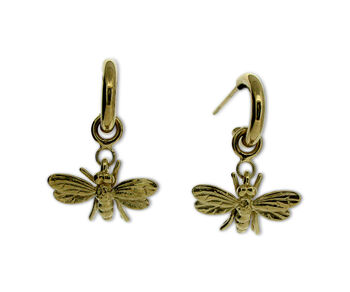 Sterling Silver Or Gold Vermeil Mini Hoop Bee Earrings, 2 of 4