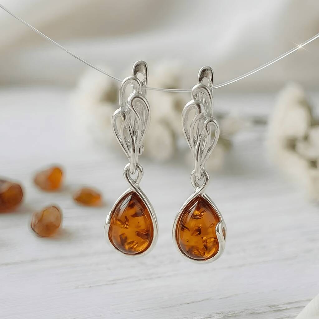 Elegant Baltic Amber And Sterling Silver Drop Earrings, 1 of 3