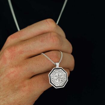 Octagon Vegvisir Viking Rune Personalised Silver Necklace, 5 of 11