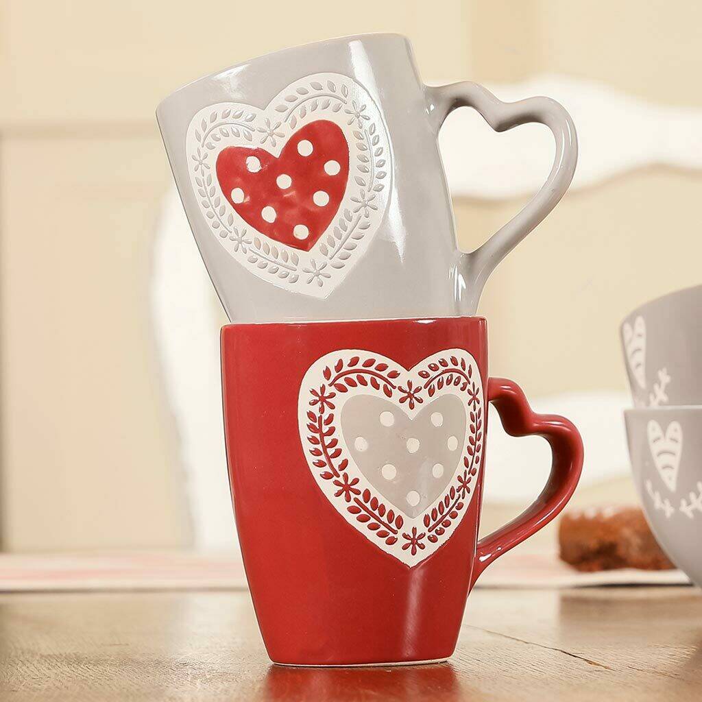 Set Of Two Matching Heart Mugs By Dibor | notonthehighstreet.com