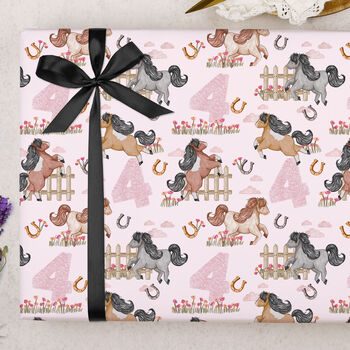 Three Sheets Of Children's 4th Birthday Horse Wrapping Paper, 2 of 2