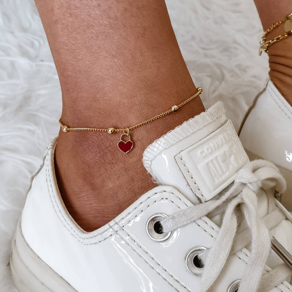 Love Heart Charm Anklet By Misskukie