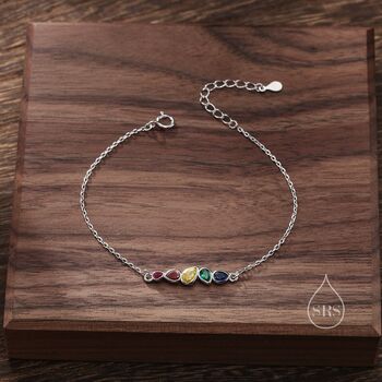 Rainbow Droplet Cluster Bracelet In Sterling Silver, 7 of 11