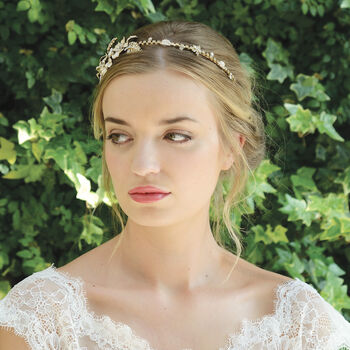 Marigold Gold Plated Enameled Floral Bridal Headband, 6 of 7