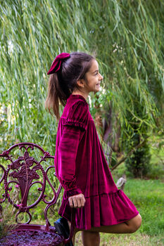 Chiara Girls Velvet Dress With Matching Hair Clip, 4 of 4