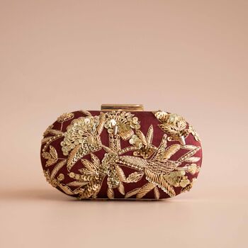 Maisha Maroon And Gold Embroidered Clutch, 3 of 8