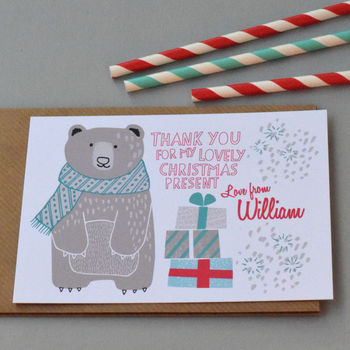 12 Personalised Christmas Bear Thank You Cards, 3 of 4