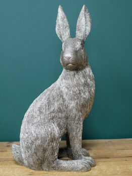 Large Silver Hare Figurine – 36cm Bunny Rabbit Ornament, 4 of 7