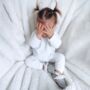Dotty Fish Grey Soft Suede Baby And Toddler Slippers With Fleece Lining, thumbnail 2 of 9