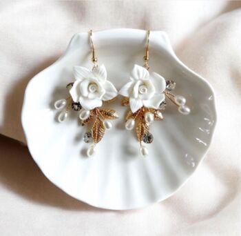 White Flower Bridal Earrings, 2 of 5