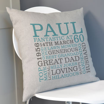 Personalised 60th Birthday Word Art Cushion, 8 of 9
