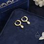 Sterling Silver Dangling Oval White Opal Hoop Earrings, thumbnail 6 of 11