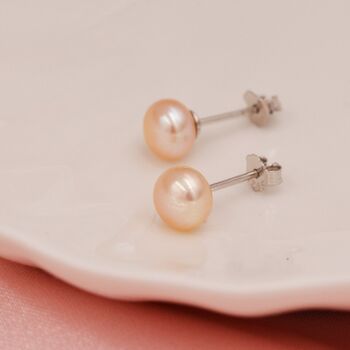 Genuine Pink Pearl Stud Earrings In Sterling Silver, 7 of 12