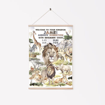 Personalised Keepsake Birth Print Wild Safari Animals, 5 of 6