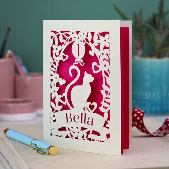 Personalised Papercut Cat Birthday Card, 4 of 7