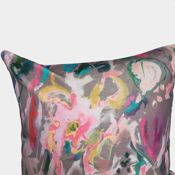 Abstract Floral Velvet Cushion, Grey, 2 of 4