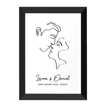 Personalised Romantic Line Art Kissing Couple Print, 8 of 11