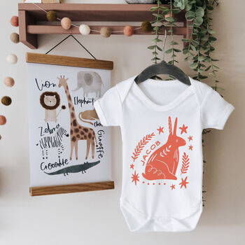 Personalised Scandi Bunny First Easter Babygrow And New Baby Gift, 5 of 7