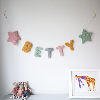 Punchneedle Personalised Name Garland With Stars, 4 of 5