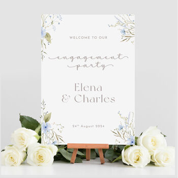 Blue Floral Engagement Party Selfie Frame And Sign, 4 of 6