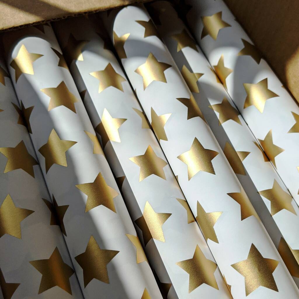Recyclable Gold Star Christmas Wrapping Paper By The Danes