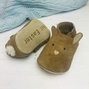 Suede Easter Bunny Baby Shoes With Sheepskin Tail, 10 of 10
