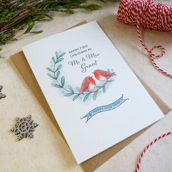 Mistletoe Robins First Married Christmas Card, 7 of 9
