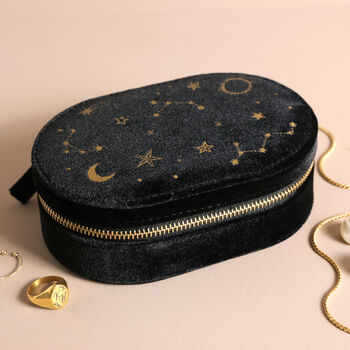 Starry Night Velvet Oval Jewellery Case, 3 of 9