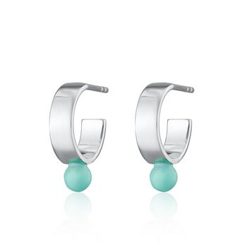 Sterling Silver Wide Huggie Earrings With Turquoise Dot, 6 of 7