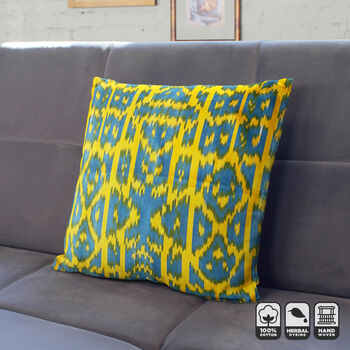 Ikat Handwoven Cushion Cover Yellow And Blue Colours, 5 of 7