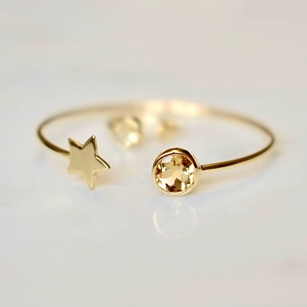 Gold Plated Star And Birthstone Adjustable Bangle, 1 of 12