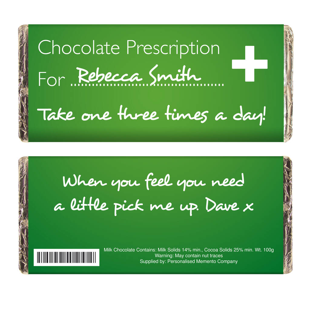 Personalised Prescription Milk Chocolate Bar By Uniqueful