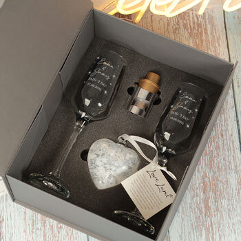 Pair Of Wedding Diamante Glass Flutes With Glass Heart, 2 of 6