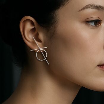 Silver Geometric Cross And Circle Stud Earrings, 2 of 5