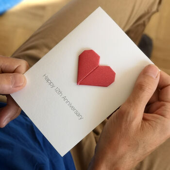 Personalised 12th Silk Anniversary Origami Heart Card, 5 of 7