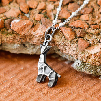 Sterling Silver Oxidised Origami Giraffe Necklace, 2 of 3