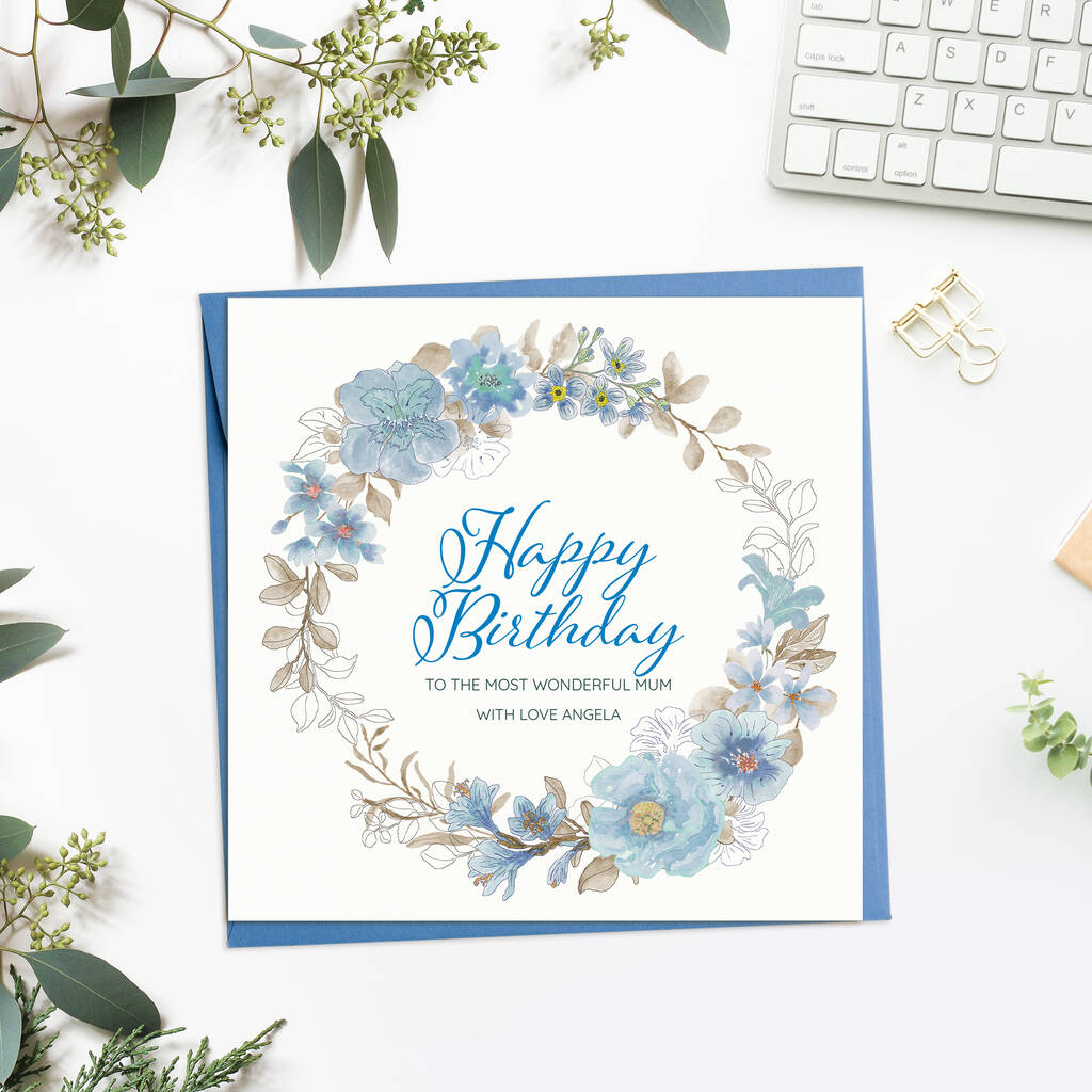 Personalised Blue Flower Birthday Card By Lisa Marie Designs