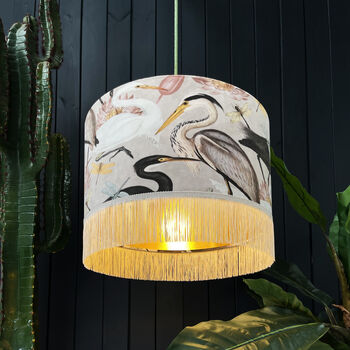 Bird Song Lampshade In Bone Gold Lining And Fringing, 2 of 9