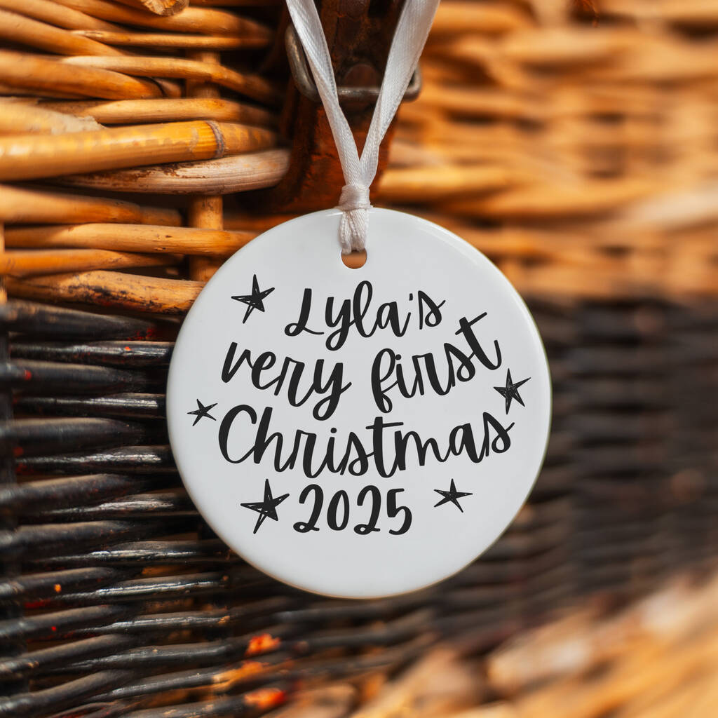 Baby's Very First Christmas Personalised Ceramic Tree Decoration, 1 of 4