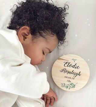 Personalised Olive Branch Wooden Baby Name Plaque, 4 of 4
