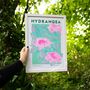 Hydrangea Floral Illustration Riso Print, thumbnail 2 of 5