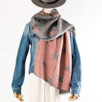 Pink And Grey Personalised Star Reversible Scarf, 3 of 11