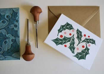 Luxury Linocut Holly Greeting Cards Set Of Six, 5 of 10