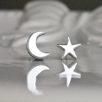 silver star and moon stud earrings by tales from the earth ...