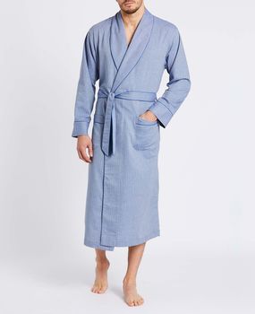Men's Garrison Blue Herringbone Cotton Robe, 2 of 4