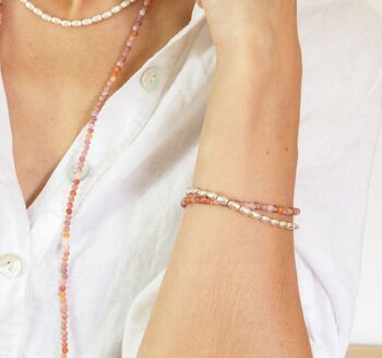 Orange Crackle Agate And Sterling Silver Beaded Necklace Or Double Bracelet, 3 of 11
