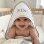 Personalised White Hooded Baby Towel With Grey Trim, thumbnail 1 of 11