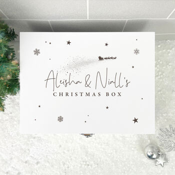 Personalised White Wooden Engraved Couples Christmas Eve Box Three Sizes 22cm | 27cm | 30cm, 8 of 9