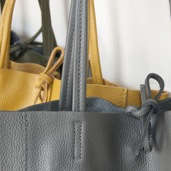 Mustard Olive Or Grey Leather Tote Shopper, 2 of 10