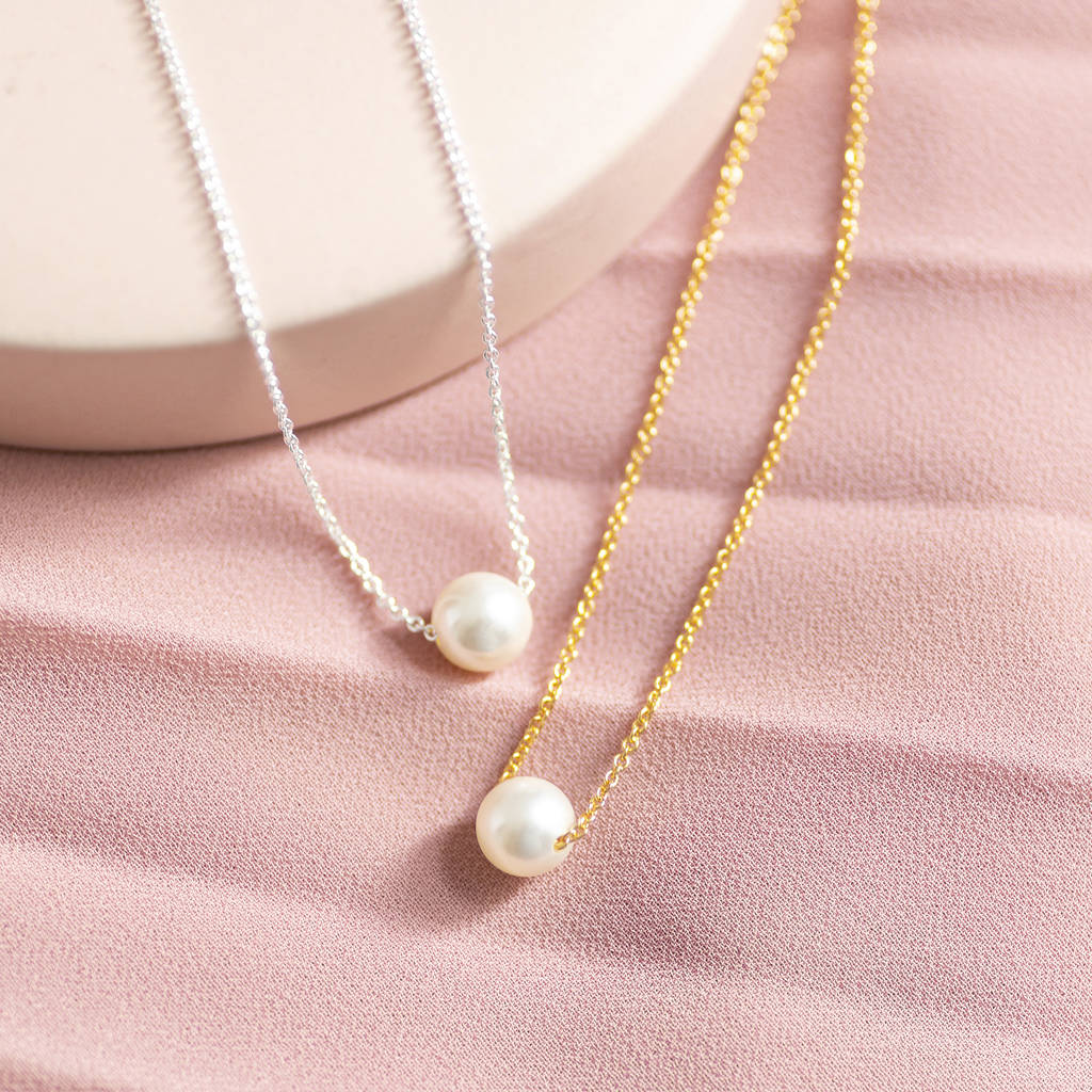 Minimalist Floating Pearl Necklace Gold Chain | Eunoia Selects